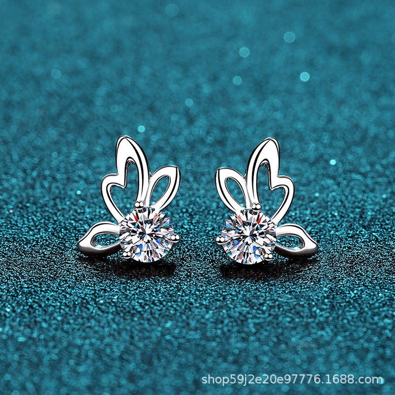four-claw earrings 1 carat moissanite butterfly earrings