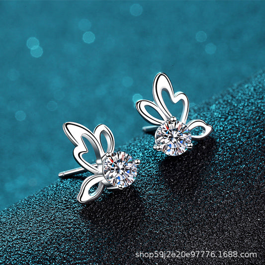 four-claw earrings 1 carat moissanite butterfly earrings