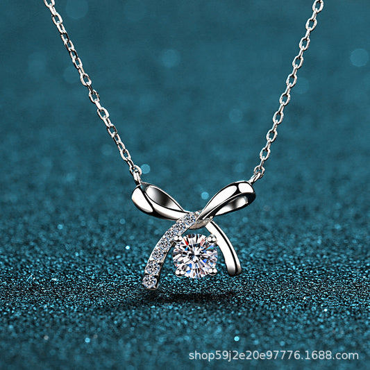 50 point moissanite bow necklace