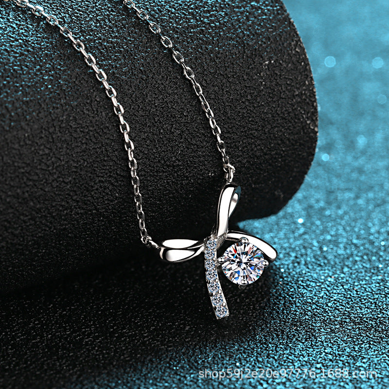 50-point moissanite bow necklace