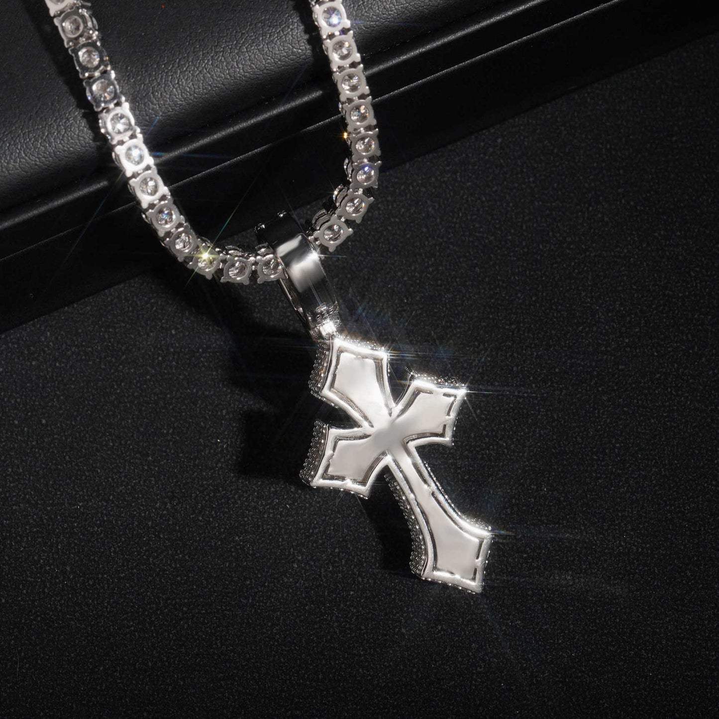 Silver moissanite cross pendant necklace