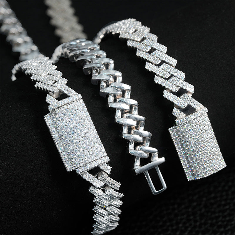 Moissanite S925 silver diamond-shaped Cuban chain