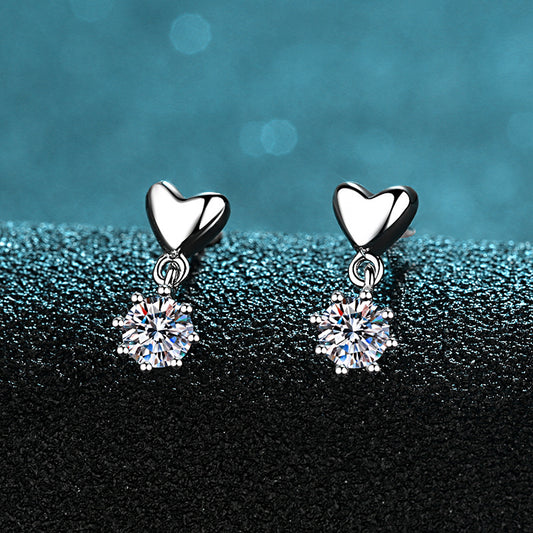 moissanite simple heart-shaped earrings