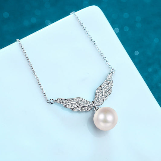 flawless pearl angel wings moissanite necklace