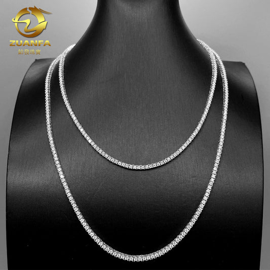 Hot selling 2mm 925 silver inlaid moissanous chain