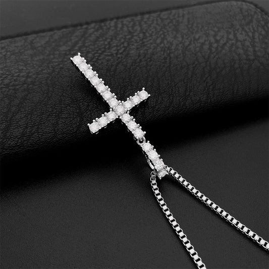 3mm 925 silver inlaid D color moissanite cross pendant necklace