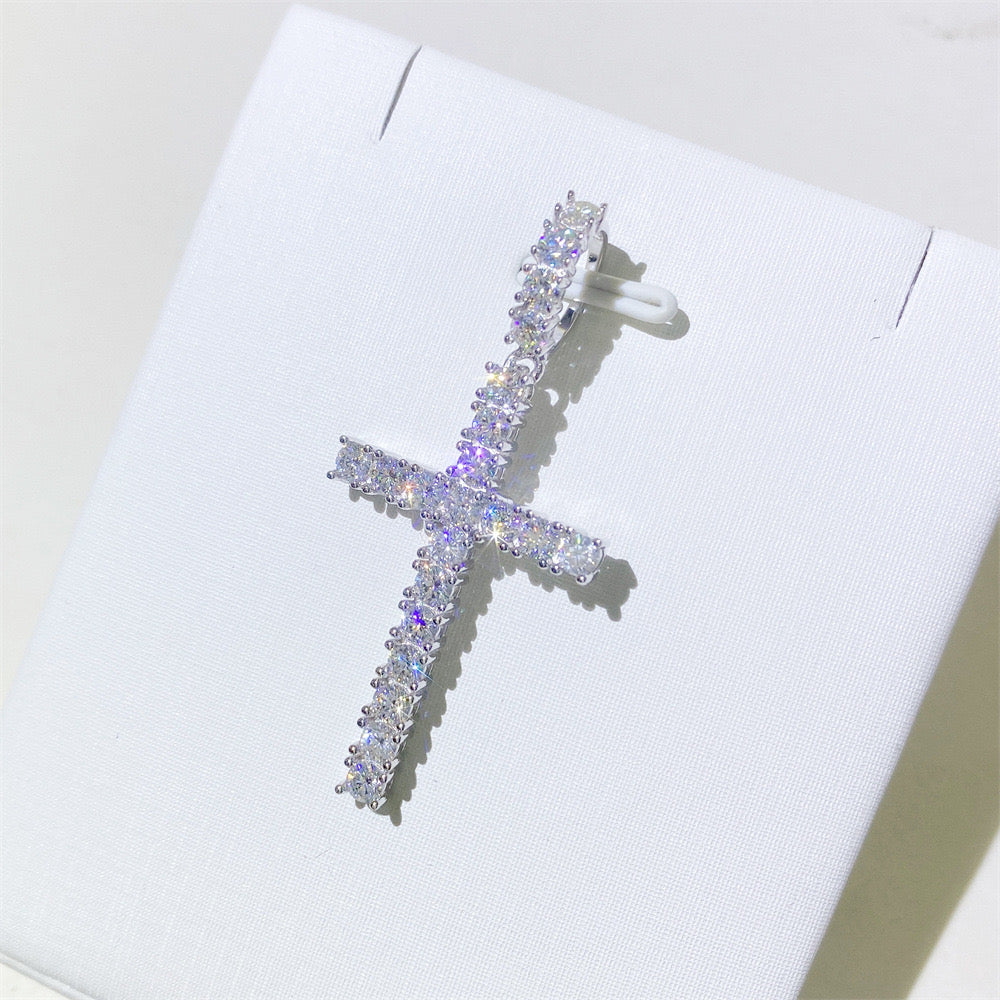 3mm 925 silver inlaid D color moissanite cross pendant necklace