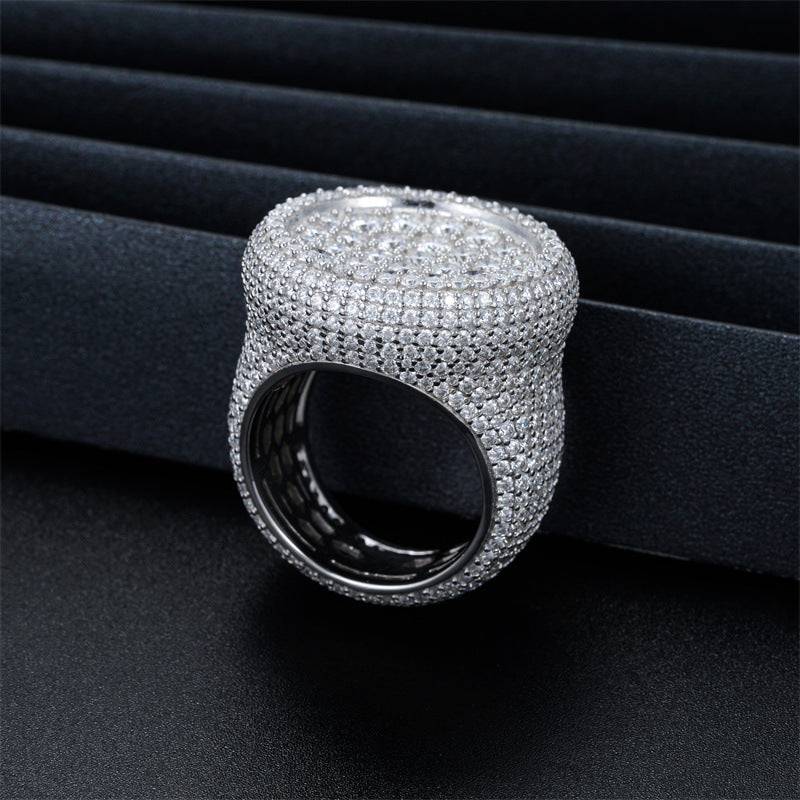 Moissanite diamond ring men's fashion trend full of diamonds