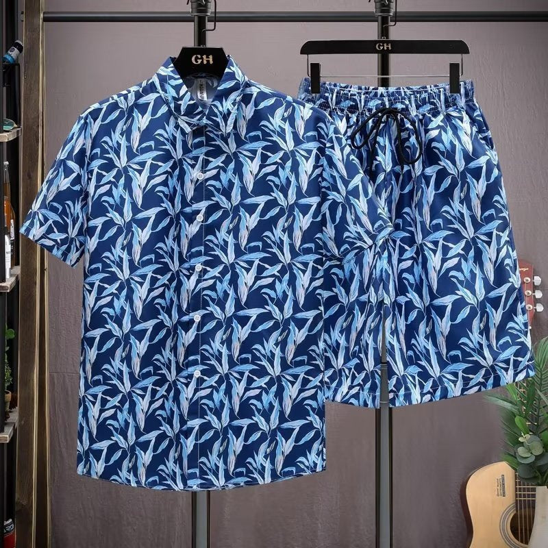 short-sleeved full-print shirt two-piece set