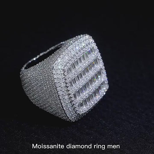 D color vvs rectangular moissanite ring men fashion trend full of diamonds